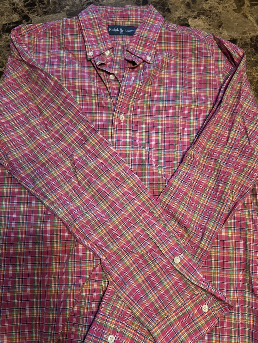 Ralph Lauren Men's Pink & Green Plaid Button-Down Shirt